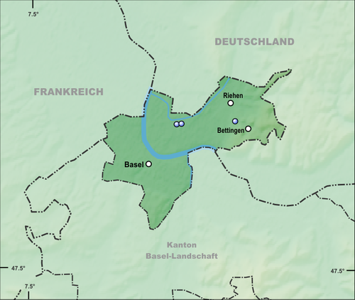 Mapa reliefowa Basel-Stadt - Jeziora