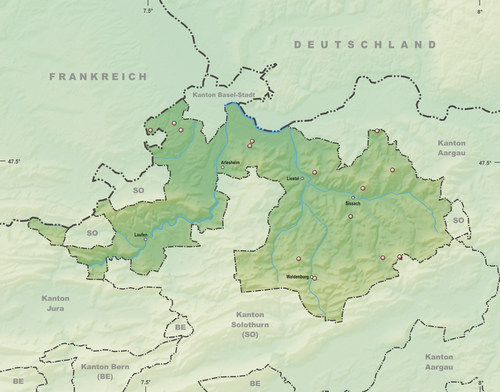 Mapa topograficzna Basel-Landschaft z wieżami widokowymi