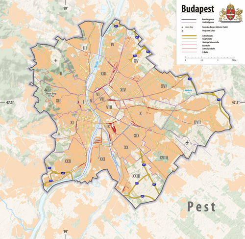 Mapa rzeźby terenu Budapesztu 2025
