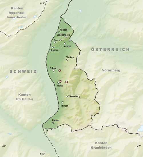 Mapa Lichtensteinu z wież