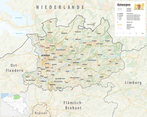 Mapa topograficzna prowincji Antwerpia 2025