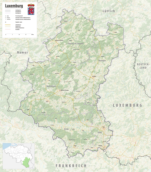 Mapa topograficzna prowincji Luksemburg 2024