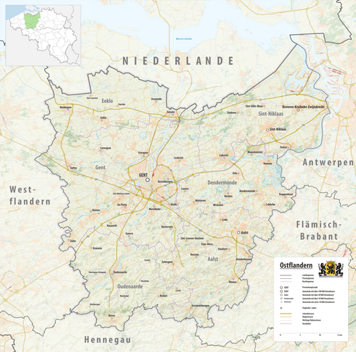 Mapa topograficzna prowincji Flandria Wschodnia 2025
