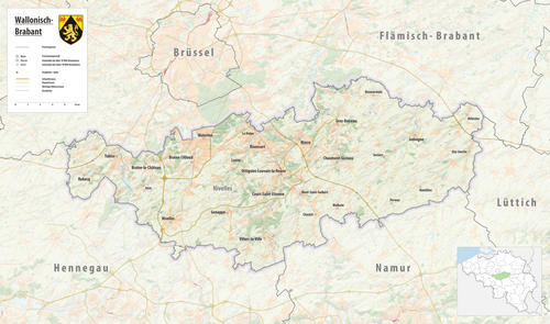 Mapa hipsometryczna prowincji Brabancja Walońska 2024