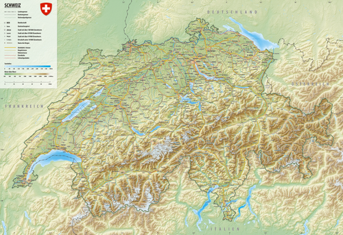 Mapa urzeźbienia Szwajcarii