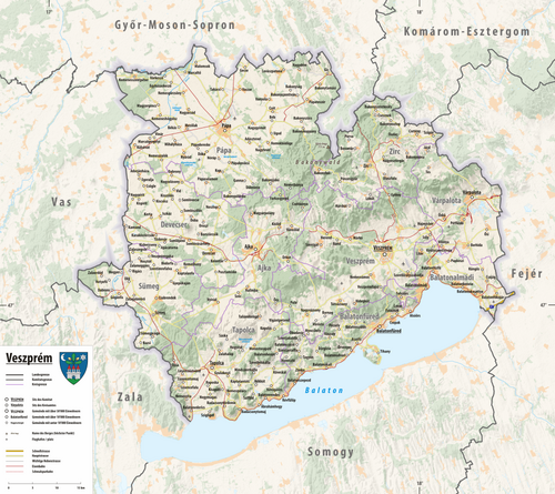 Mapa rzeźby terenu Veszprém 2025