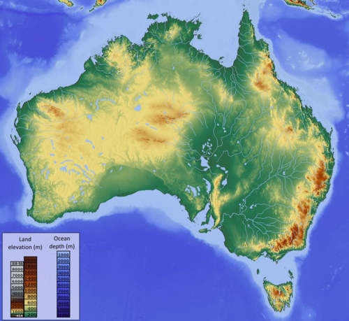 Mapa rzeźby terenu Australii