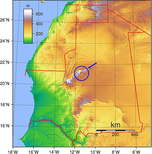 Struktura Richat w Mauritanii Mapa topograficzna