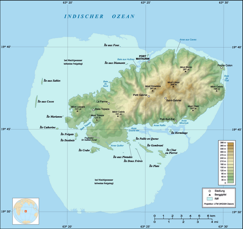 Mapa topograficzna wyspy Rodrigues-de
