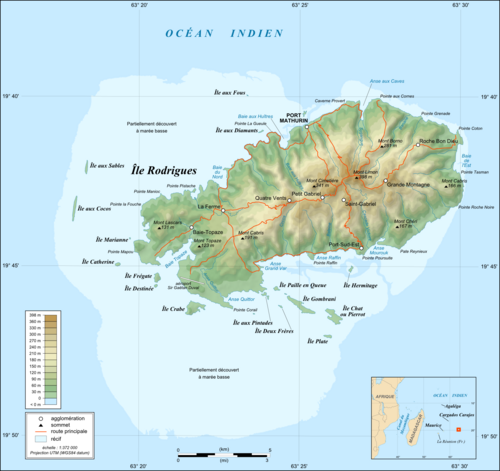 Mapa topograficzna wyspy Rodrigues-fr
