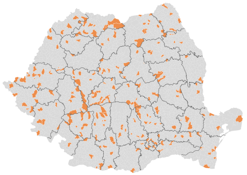 Mapa miasteczek Rumunii