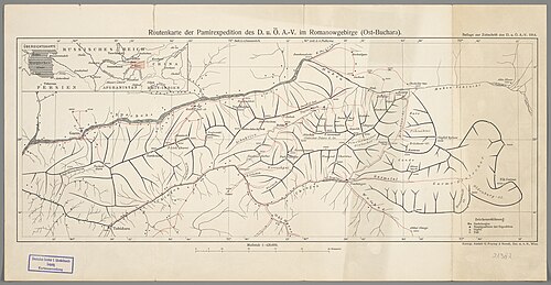 Mapa tras ekspedycji Pamir