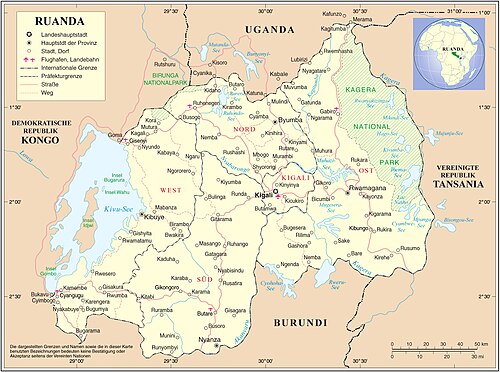 Ruanda niemiecka mapa ONZ z nowym podziałem