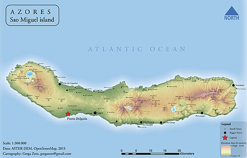 Mapa fizyczna São Miguel