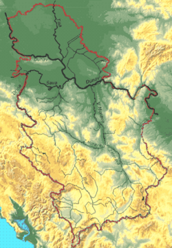 Mapa topograficzna Serbii - jasna