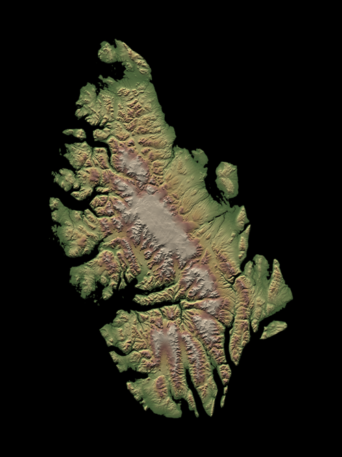 Mapa reliefowa wyspy Axel Heiberg