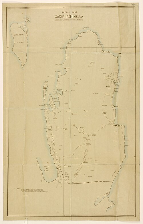 Szkicowa mapa Kataru i Bahrajnu z 1933 r.