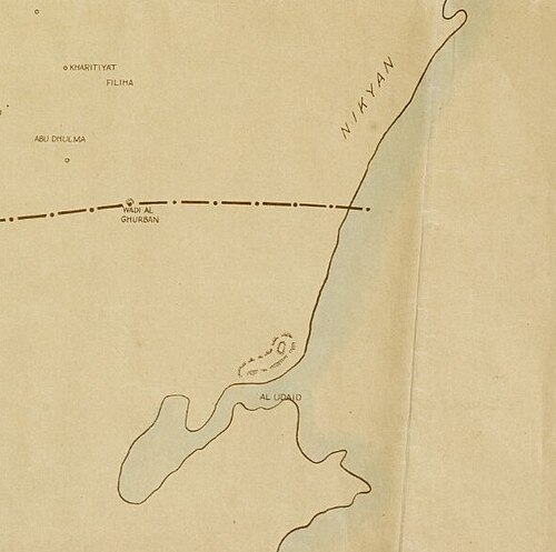 Mapa szkicowa Kataru i Bahrajnu z 1933 - Khawr al Udayd