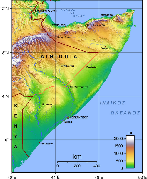 Mapa Somali po grecku