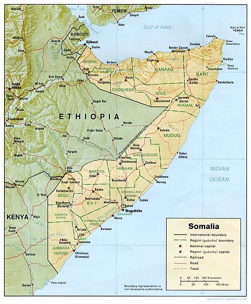 Mapa Rzeźby Somali 1992 CIA