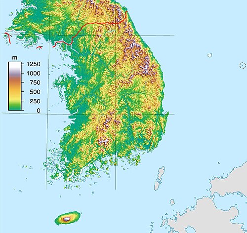 Mapa topografii Korei Południowej