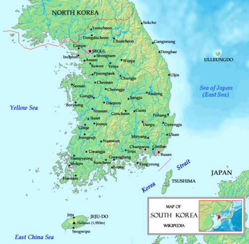 Mapa Korei Południowej - angielski