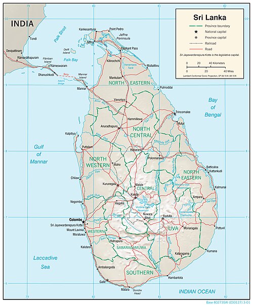 Mapa fizjograficzna Sri Lanki