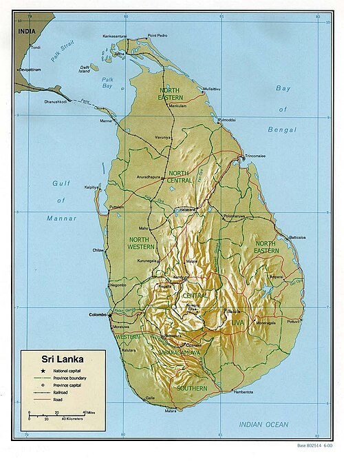 Mapa topograficzna Sri Lanki