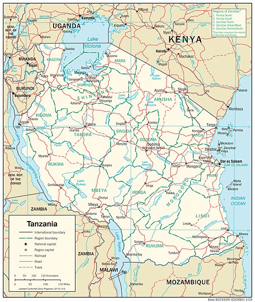 Mapa transportu Tanzanii