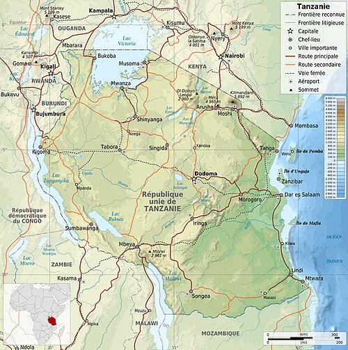 Mapa Tanzanii-fr