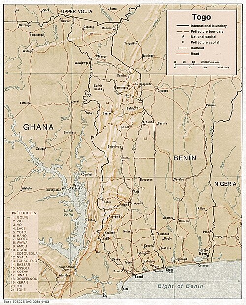 Mapa rzeźby Togo 1983, CIA