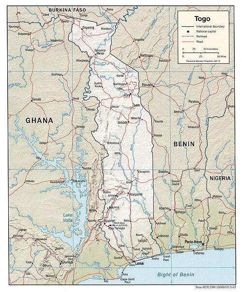 Mapa rzeźby Togo 2007, CIA