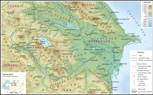 Mapa topo Azerbejdżan-Armenia
