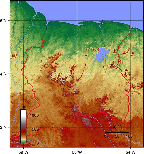 Mapa topograficzna Surinamu