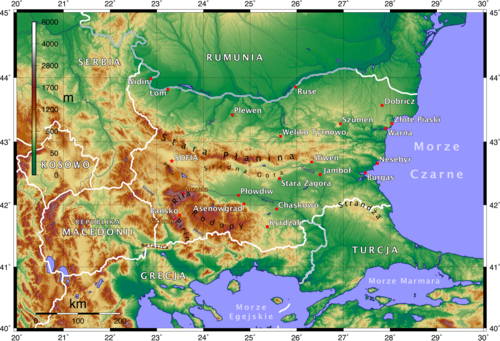 Mapa topograficzna Bułgarii