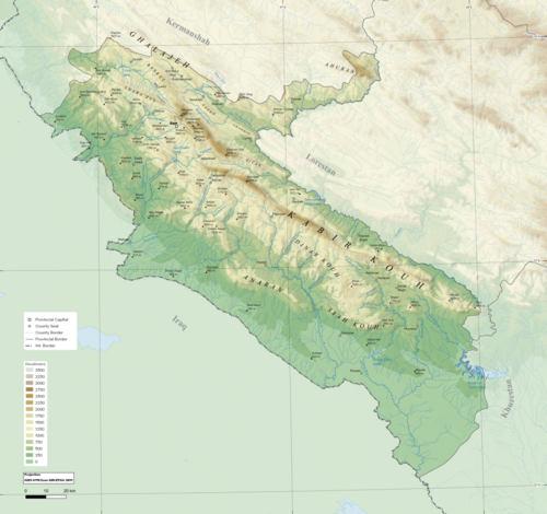 Mapa topograficzna prowincji Ilam