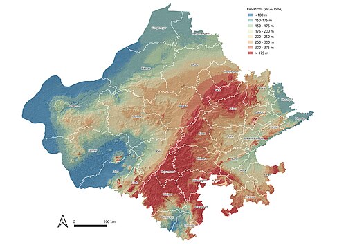 Mapa topograficzna stanu Radżastan