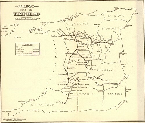Mapa kolei Trynidadu 1925