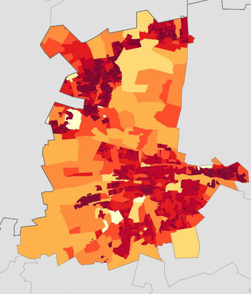 Mapa gęstości zaludnienia Tshwane 2001