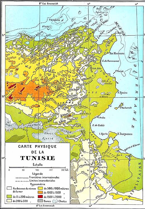 Tunezja mapa fizyczna