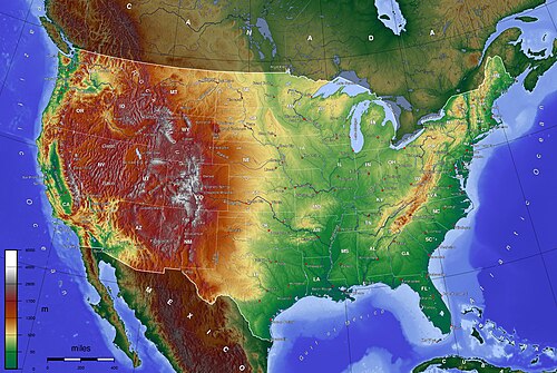 Mapa topograficzna USA - przycinana