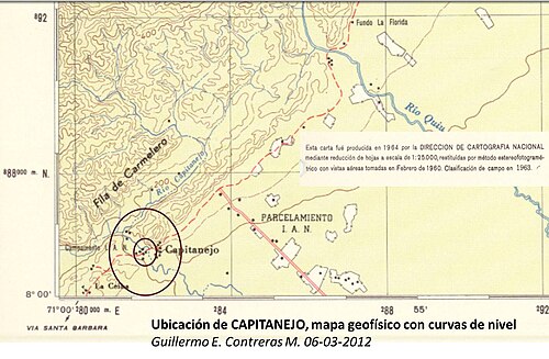 Położenie Capitanejo, mapa geofizyczna z warstwicami