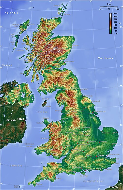 Mapa topograficzna Zjednoczonego Królestwa