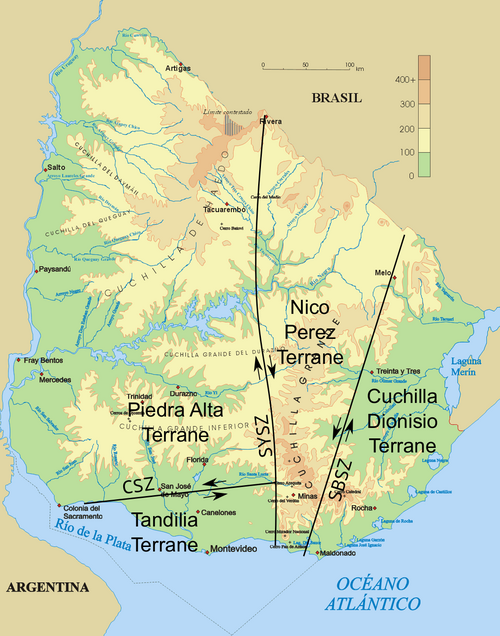 Mapa fizyczna Urugwaju (SZ)