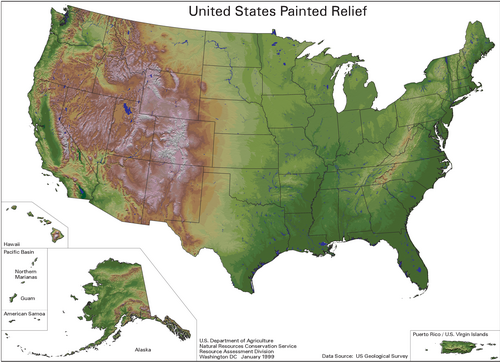 Malowana mapa reliefu USA