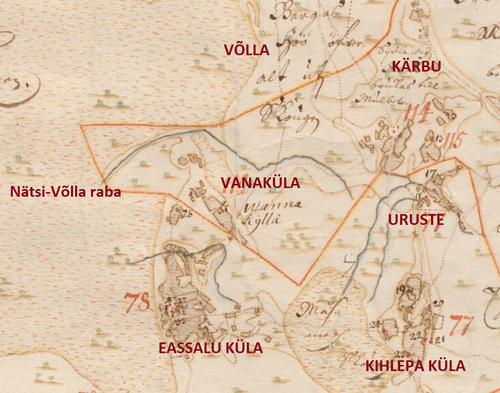 Vanaküla na mapie XVII wieku