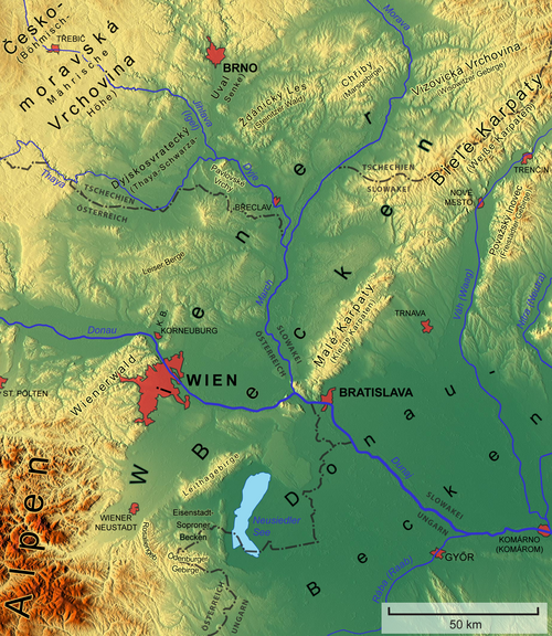 Mapa fizyczna Kotliny Wiedeńskiej