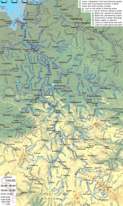 Mapa topograficzna dorzecza Wezy