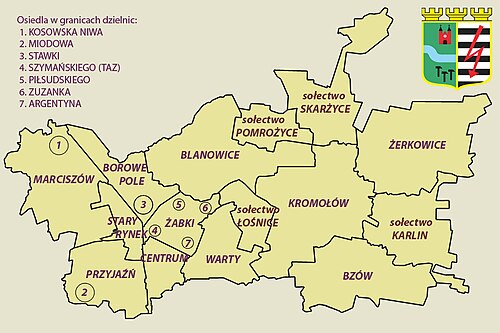Zawiercie podział mapa