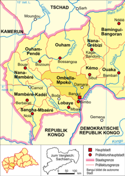 Mapa polityczna Ombella-M'Poko